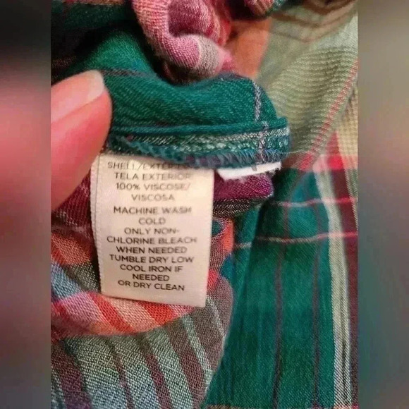 Ann Taylor LOFT Plaid Tie Off The Shoulder Top Size Small in Cool Pine - Picture 5 of 7